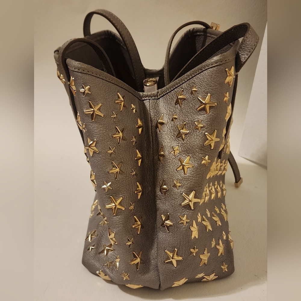 Jimmy Choo's Sasha Star-Studded Gray Metallic, Adjustable Tote Bag - Picture 9 of 10